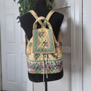 Vtg Vera Bradley Yellow and Green Floral Backpack Purse